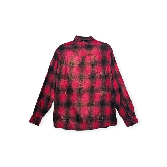 Lemon Aid Red & Black Distressed Plaid Button-Up Shirt Large Pockets - Picture 3 of 10